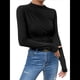 thumbnail image 1 of Camiseta Informal de Larga con Cuello Alto y Fruncido para Mujer, Corte Entallado y Color Liso Negro L, 1 of 10