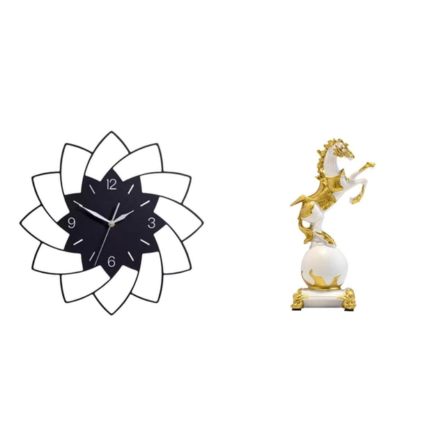 Reloj de pared grande,Reloj de pared acrílico silencioso y sin tictac,Reloj de pared grande de oficina,silencioso,fácil de leer y sencillo.,Figura de escritorio,Estante con estatua de caballo