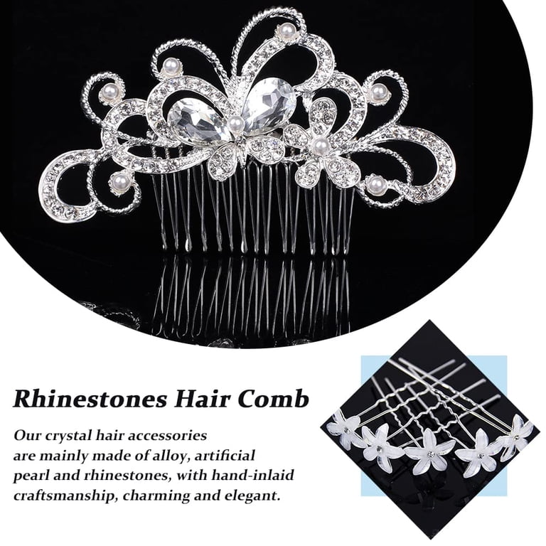 STONCEL Bridal Hair Accessories, Rhinestone Flower Comb Clip  display picture 2