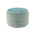 thumbnail image 3 of LR Home Small Fringe Striped Indoor Round Pouf, Aqua/White, 18" x 18" x 14", 3 of 8