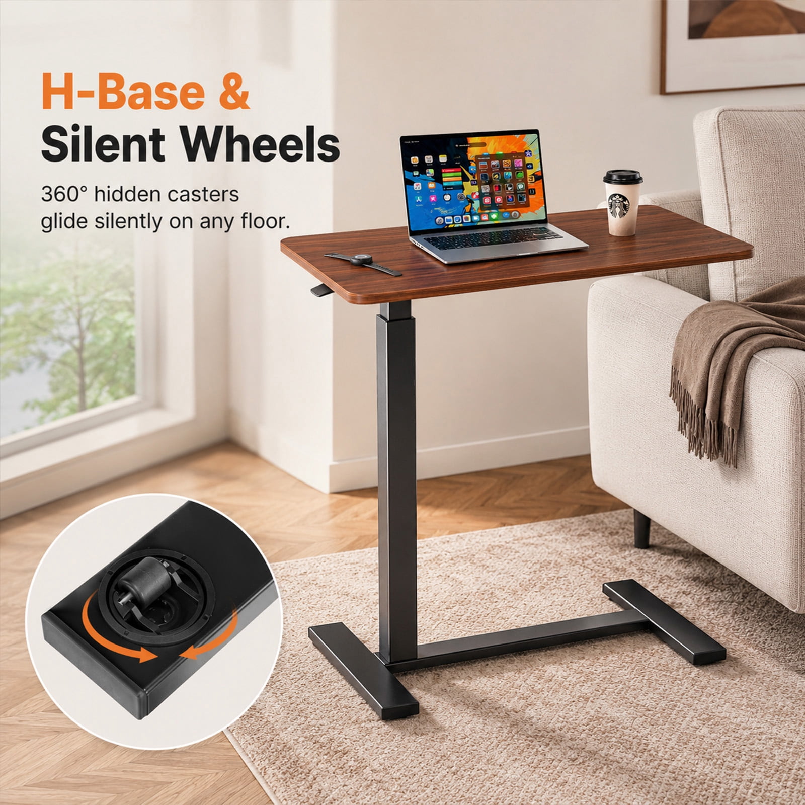 Alvantor Adjustable Bedside Table with Wheels, Rolling Overbed Table, Portable Standing Cart & Laptop Desk for Bed, Couch, Wheelchair