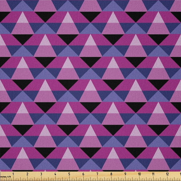 Ambesonne Edgy Fabric by the Yard Microfiber, Triangles in Purple Shades, 2 Yards, Dark Magenta Fuchsia