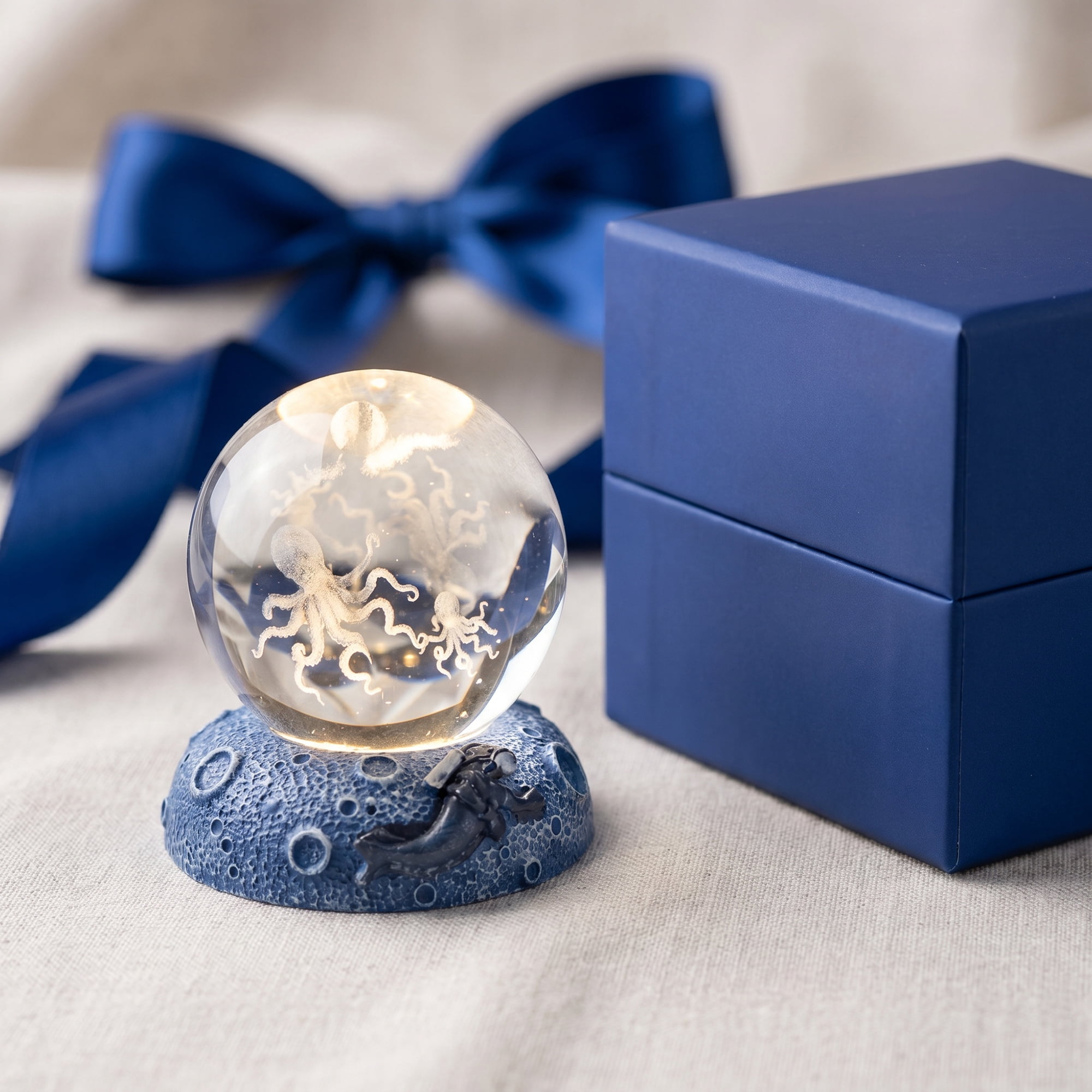 Unique Bargains Glowing Crystal Ball 3D Glass Ornament with LED Light Base Beige Style J