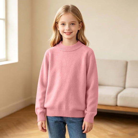 Cethrio Girls Mock Neck Sweaters Size 10-12, Fall Winter Long Sleeve Casual Pullover Knitted Tops Pink