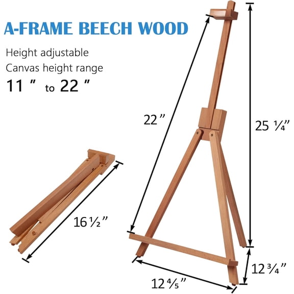 25" Beechwood A-Frame Tabletop Easel - Holds 22.5" Canvas, Rubber Feet Portable Stand for Painting/Photo/Sign