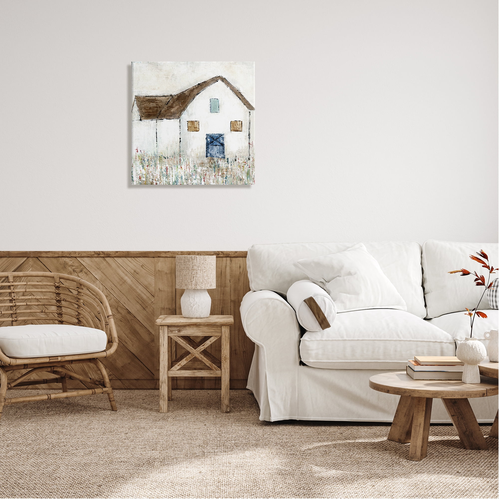 Stupell Industries Rural White Barn Grassy Meadow Thick Brushstrokes Painting Gallery Wrapped Canvas Print Wall Art, Design by Tava Studios