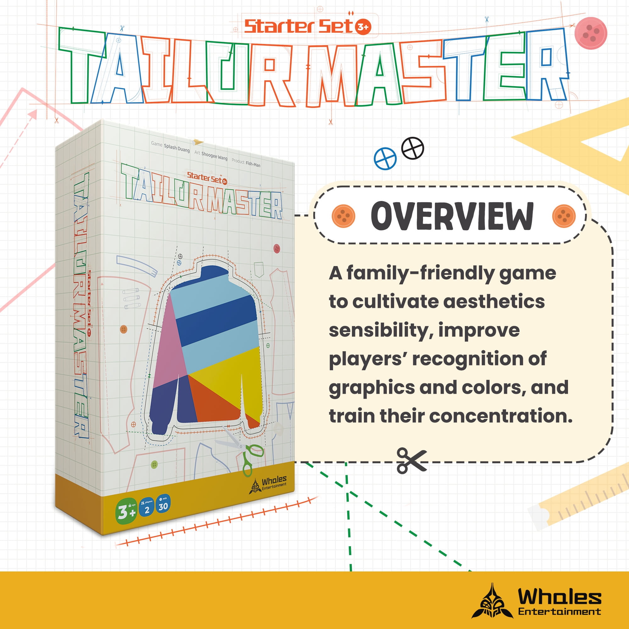 Whales Entertainment Tailor Master Starter Set 3+ Easy  Matching Board Game for Family