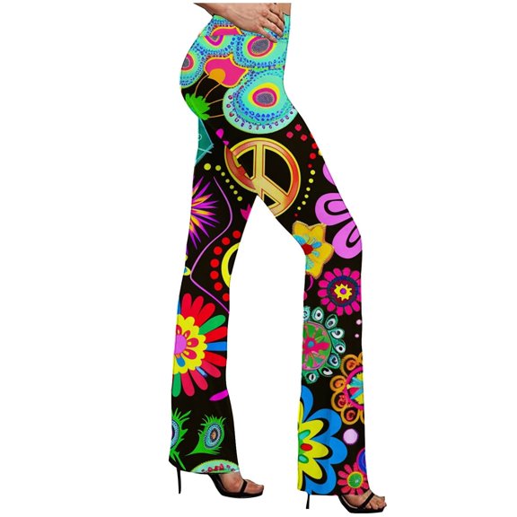 Lovzfmll Women's Flare Yoga Pants, Bohemian Retro Print, Active Full Length Pants Green, S