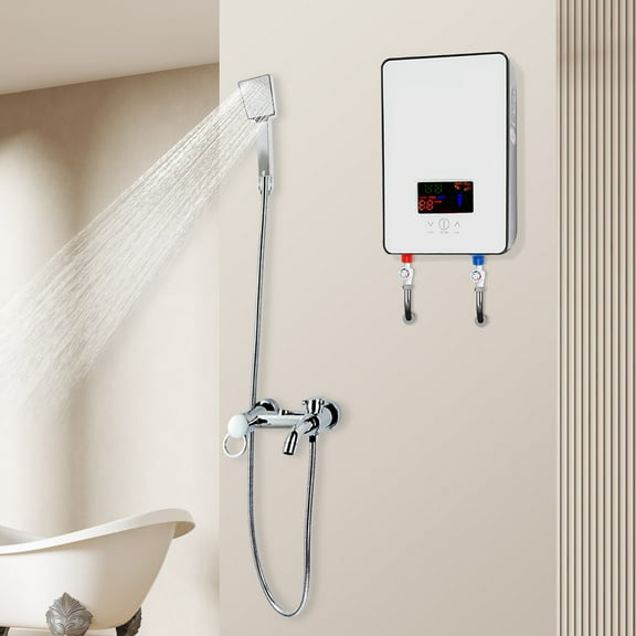 Tankless Water Heater Electric 110V, On Demand Hot Water Heater Digital Display 4.5kW,Electric Instant Hot Water Heater Bathroom Bath Shower Kit Home (White)