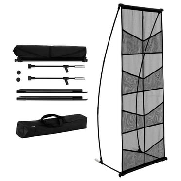 KFFKFF Pamphlet Presentation Stand, Quadruple Layer 8 Compartments Mesh Document Display Stand, Ground-Based Periodical Newspaper Catalogue Holder, Featherweight & Movable with Tote Bag