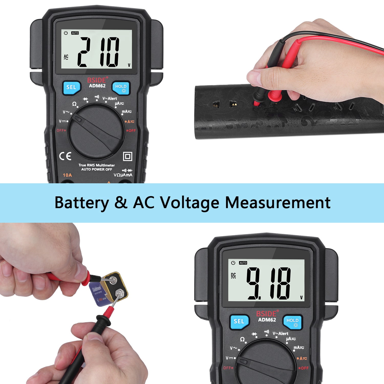 ADM66 Handheld Multimeter, 6000 Counts True RMS Meter AC DC AAA Battery LCD Display Automatic Shutdown Meter