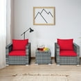 thumbnail image 3 of Costway 3 PC Patio Rattan Furniture Bistro Set Cushioned Sofa Chair Table Red, 3 of 10