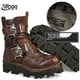 thumbnail image 3 of Botas de trabajo de cuero genuino para hombre, botas de combate militares, botas de moda Punk con calavera gótica, botas de motocicleta 50 Vintage, 3 of 5