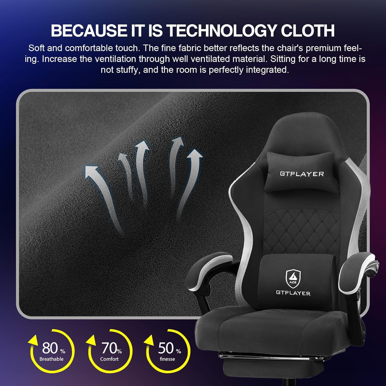 GTPLAYER Ergonomic High Back Pocket Spring Cushion Gaming Chair with Footrest & Linkage Armrests, Black