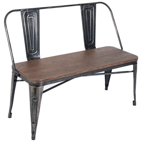 Vintage Metal Dinner Table and 2 Dining Bench  Rectangular Metal Sturdy Table Top  Benchs with Wooden Seat Panel and Metal Legs  for Restaurants  Cafes  Meeting/Waiting Room  264.5lbs  S5678