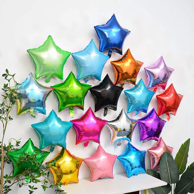 50 Pack 5-Inch Star Shaped Foil Balloons - Assorted Colors, Air Or Helium Inflatable, For Parties & Backdrop Decor