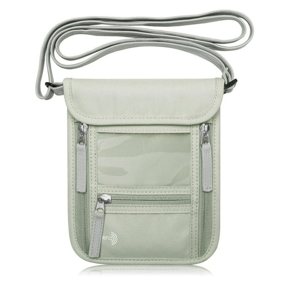 Funda de cuello con soporte para pasaporte WALNEW, bloqueo RFID, color verde claro