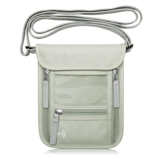 Funda de cuello con soporte para pasaporte WALNEW, bloqueo RFID, color verde claro