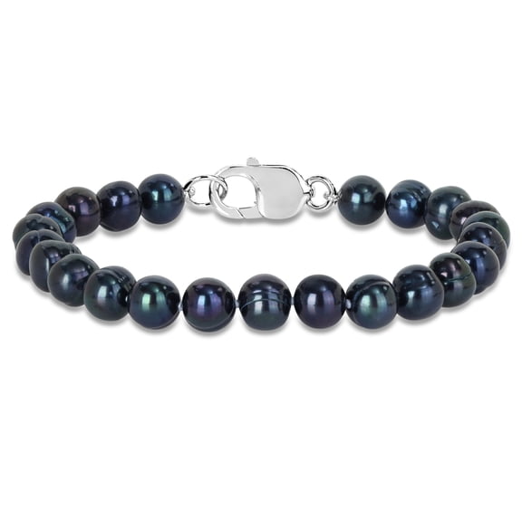 Everly Women's 8-8.5mm Cultured Freshwater Black Pearl Sterling Silver Men's Pearl Strand Bracelet