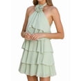 thumbnail image 2 of Women's Floral Backless Mini Halter Neck Applique Layered Ruffled Hem Dress for Party Green S, 2 of 9
