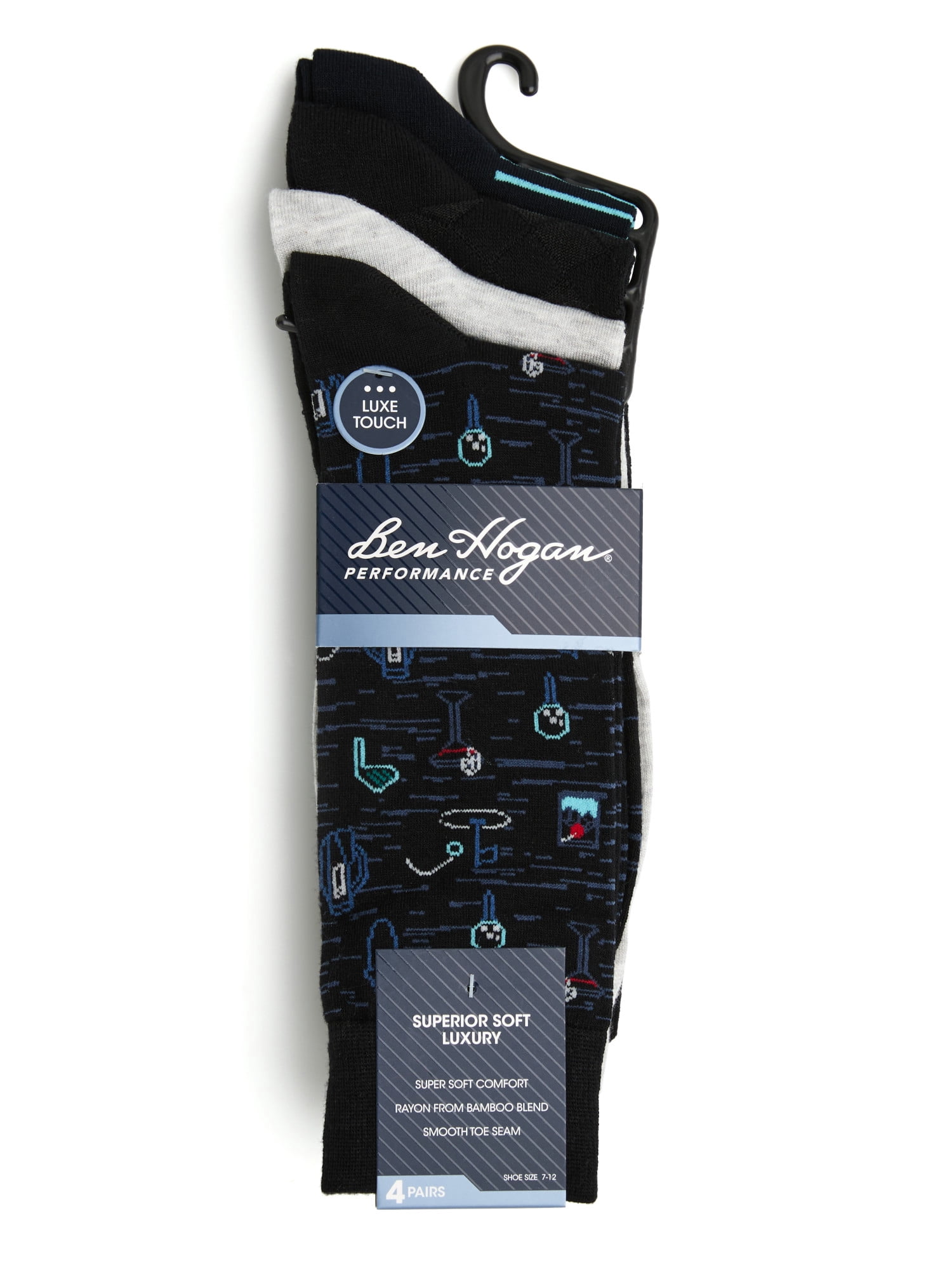 Ben Hogan Men's Golf Print Novelty Socks, 4-Pack, Sizes 7-12