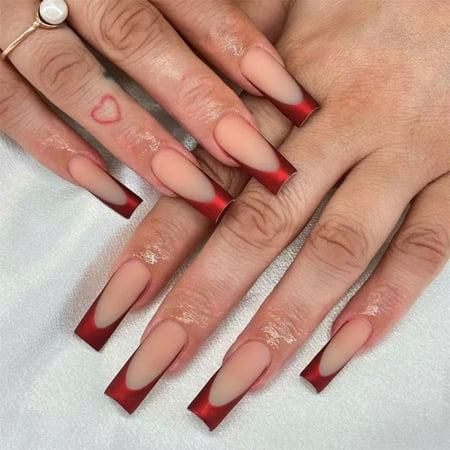 Aurgiarme 24 Pcs Glossy Press On Nails Fashion Full Covers Stick On Nails French Tips False Nails for Woman and Girls