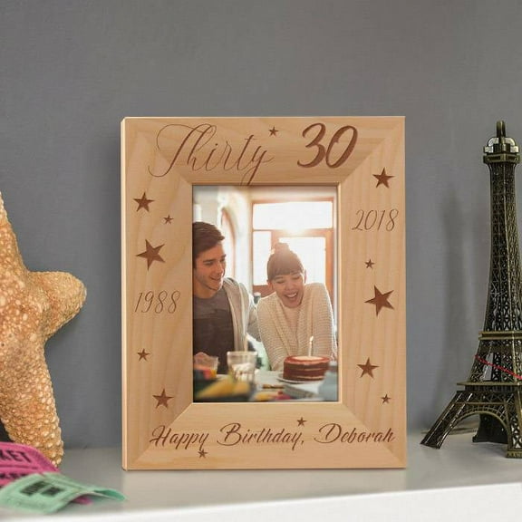 Happy Birthday Personalized Wooden Picture Frame 3 1/2" x 5" Brown (Vertical)