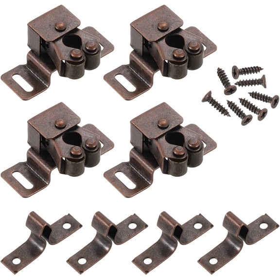 NOGIS 4 Pcs Cabinet Latch Double Roller Catch, Catch Hardware for Cupboard Closet Cabinet Door Latches and Catches, Cold Rolled Steel Cabinet Latches with Spear Strike, Red Bronze