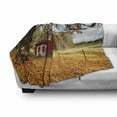 thumbnail image 3 of Fall Soft Flannel Fleece Throw Blanket, Quaint Traditional Red Swedish House Tranquil Environment Cottage Countryside Woods, Cozy Plush for Indoor and Outdoor Use, 60" x 80", Multicolor, by Ambesonne, 3 of 6