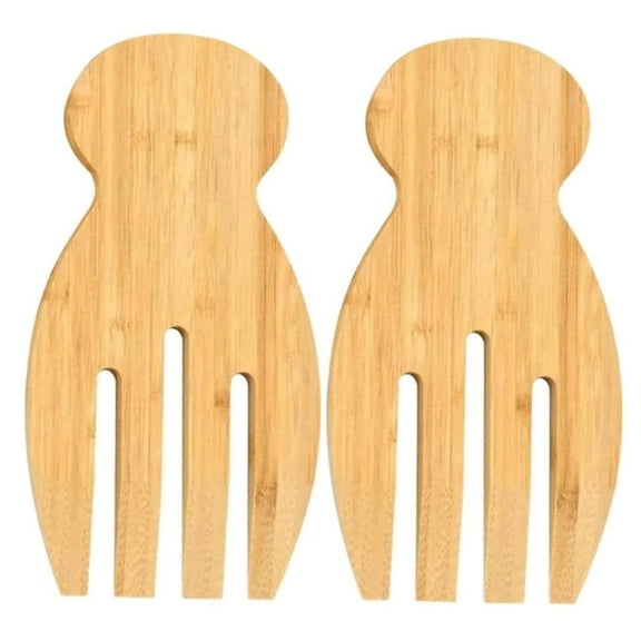 Scheam Natural Bamboo Salad Hands,2 Pcs Wood Salad Server,Handmade Serving Utensils,Fruit Claws Set,Kitchen Tools for Salad Serving,Party Picnic Supplies