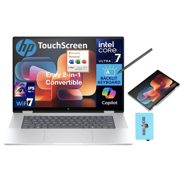 HP Envy x360 AI Powered 2-in-1 Laptop 16.0in Touchscreen IPS WUXGA Display (Intel Core Ultra 7 155U, 32GB LPDDR5, 4TB SSD, Active Pen, Win 11 Home) w/Microsoft 365 Personal , DKZ USB Port Expander