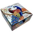 thumbnail image 5 of Peacock Glass Keepsake Box, Velvet Lined Organizer Trinket Lidded Box, 4.75 Square Decorative Box, 5 of 9