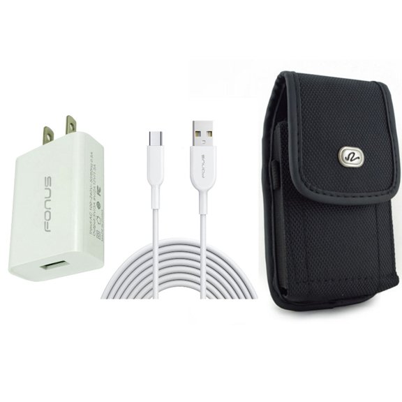 Case Belt Clip & 18W Fast Home Charger for iPhone 15 Pro Max - Rugged Holster Canvas Cover and 6ft Long USB-C Cable Type-C Cord USB Wall Adapter Power Wire N2O for iPhone 15 Pro Max (6.7")