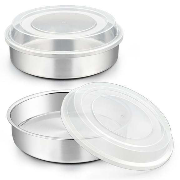 Walchoice 8 inch Cake Pan Set of 2, Stainless Steel Round Baking Pans with Lids, Metal Cake Tins for Baking Serving