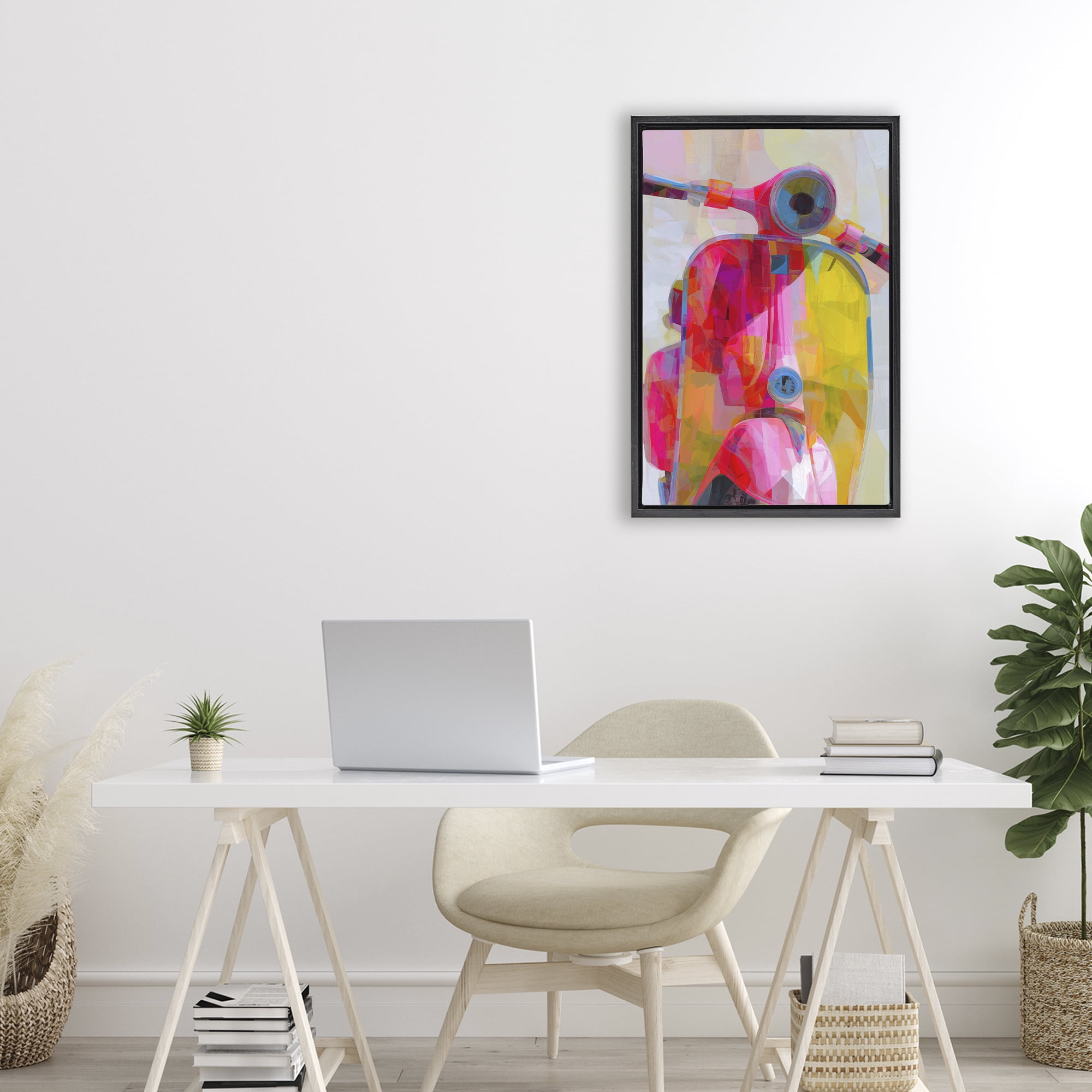 Stupell Industries Vespa in Pink & Yellow Black Framed Floater Canvas Wall Art, design by Chromatic Storm Studio