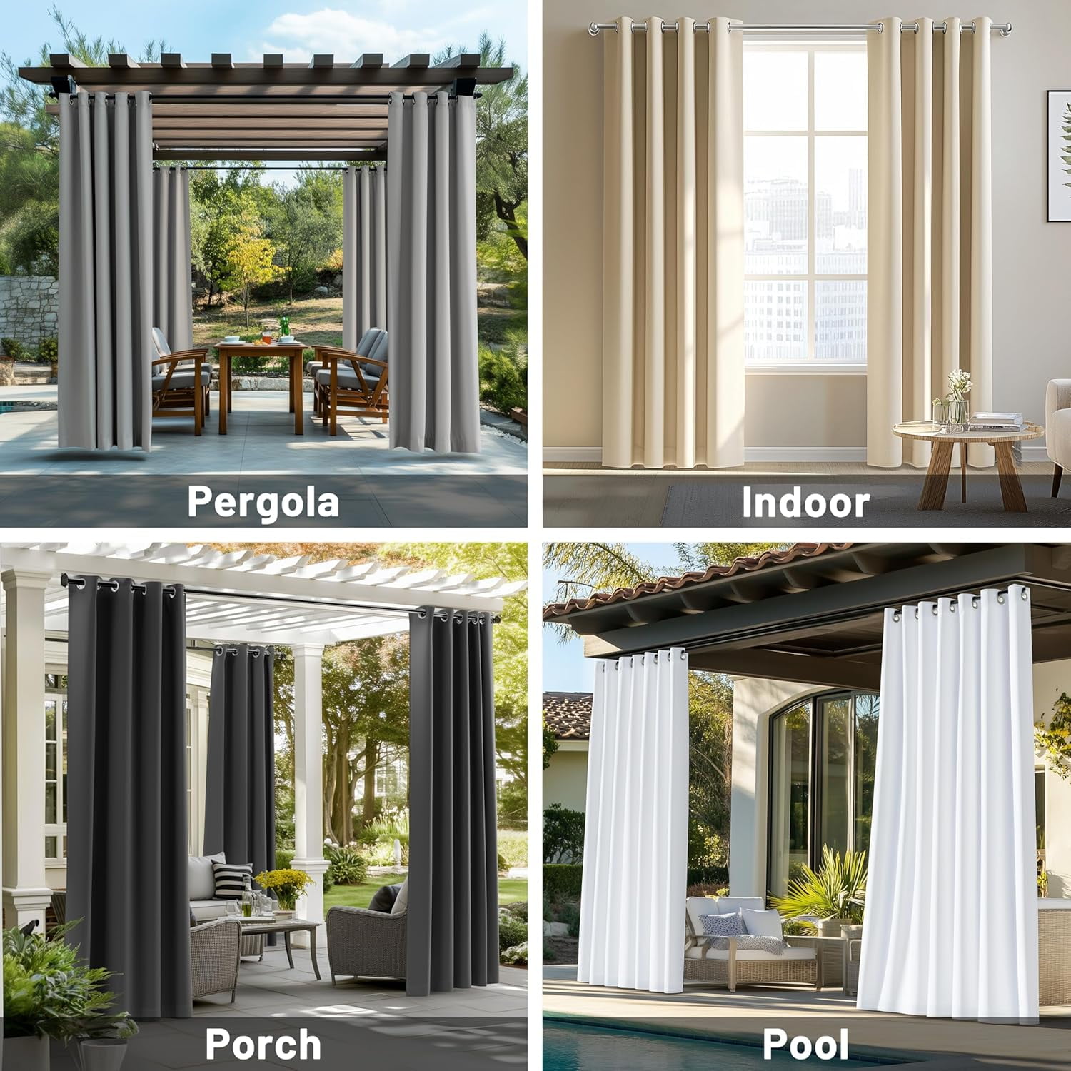 ColourTree Outdoor Curtains for Patio, Waterproof Outside Curtains Premium Weatherproof Privacy Curtains for Porch Pergola Deck Backyard, 54W x 95L inch, Brown, 2 Panels