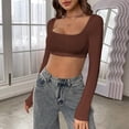 thumbnail image 5 of WCJM Y2K Long Sleeve Crop Top Women Square Neck Ribbed Slim Fitted Going Out Fall Fashion Women's Long Sleeve T-Shirt, 5 of 8