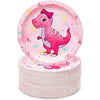 80 Pack Pink Dinosaur Paper Plates for Kids Girls Birthday Party Supplies & Decorations, Disposable Dino Dessert Plate for Baby Shower, 7 in