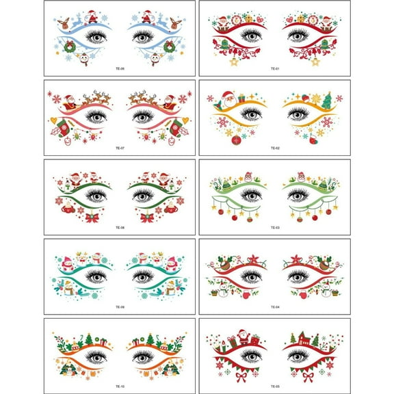 Yokua 10Pieces Holiday Face Tatoos Stickers For Festival Christmas Party Gathering