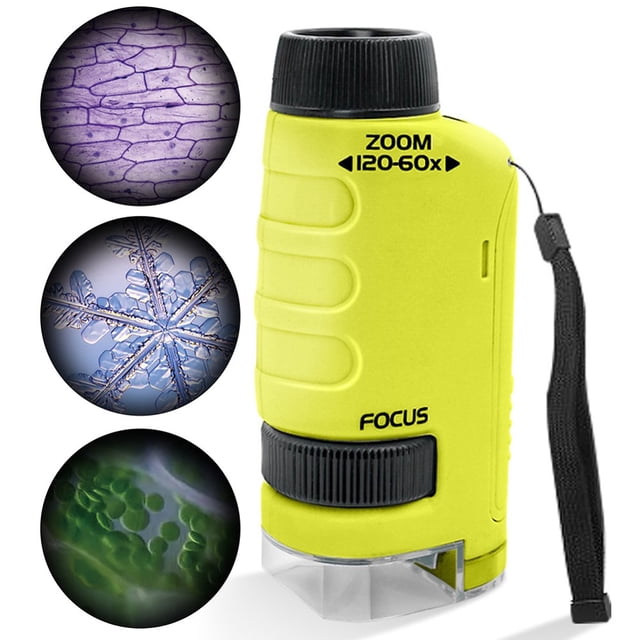 HLONK 60-120x Miniscope Kids Handheld Pocket Microscope with LED Light Portable Microscope High Definition Children Microscope