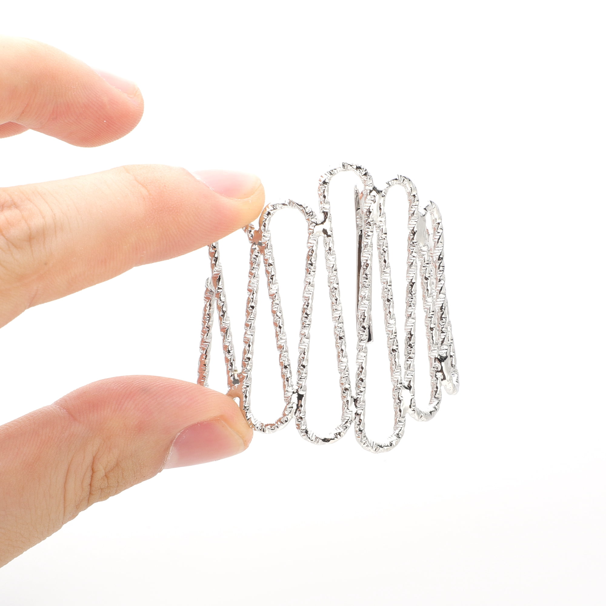 Unique Bargains Stylish Textured Ponytail Buckle Hair Clip for Women 1 Pc Silver Tone