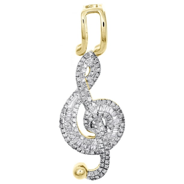 JFL Diamonds & Timepieces 10K Yellow Gold Round & Baguette Diamond Music Note Treble Clef