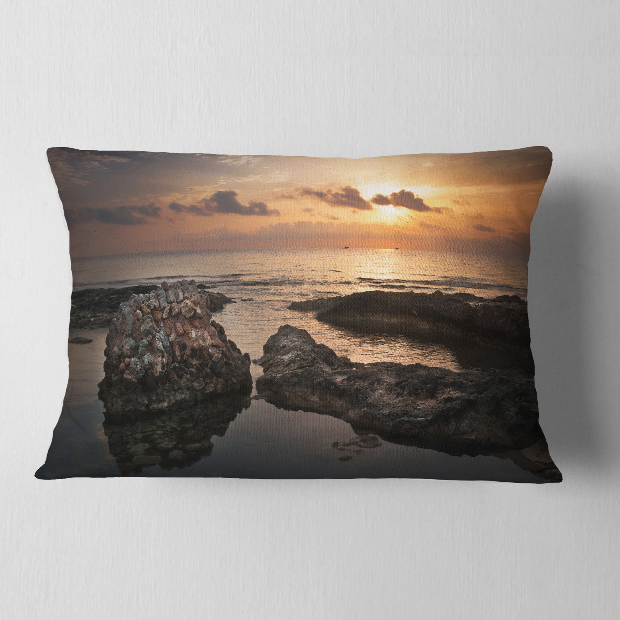 Designart 12" x 20" Brown Polyester Throw Pillow