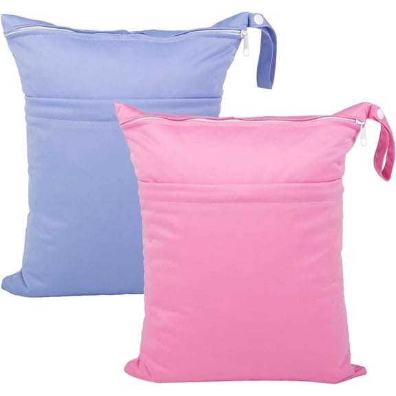BTEPSGA Wet Dry Bags 2 Pack , Waterproof Reusable with Two Zippered Pockets Travel Beach Pool Soiled Yoga Gym Bag for Swimsuits or Wet Clothes