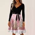 thumbnail image 2 of Women's Casual Fashion V Neck Long Sleeve Christmas Printed Party Vintage Dress for Holiday Events and Retro Style, Perfect for Women's Evening Wear,Pink,5XL, 2 of 6