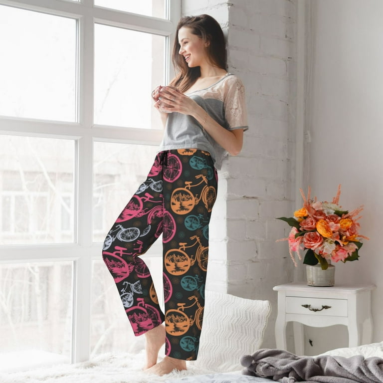 Pajama Pants Women Bike Exotic Pattern Womens Drawstring Pajama Pantswith Pockets Wide Leg Lounge Pants Walmart