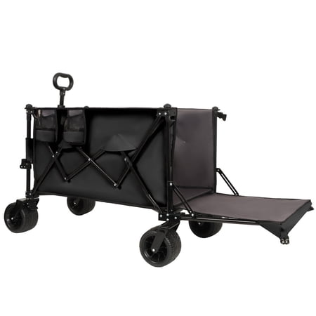 LuckyNote Foldable Wagon with Extended Tailgate, Heavy Duty 480lbs Capacity, Extra Long Extender Cart, Large All-Terrain Beach Wheels, 600D Waterproof Oxford Fabric