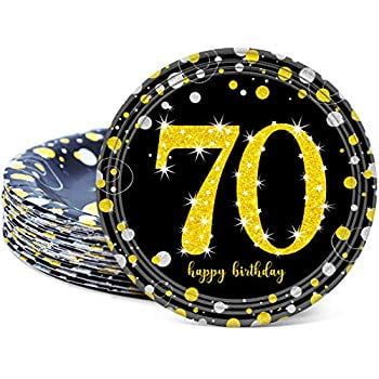 Happy 70th Birthday Bday PARTY ITEMS Decorations Tableware BLACK /& GOLD Age 70