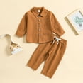 thumbnail image 2 of Yievot Toddler Baby Boy Girl Cotton Pants Set Solid Long Sleeve Button Down Shirt Top Drawstring Elastic Waist Pants Outfit 6 Months-3 Years 2024 Spring Baby Outfits Gifts on Clearance, 2 of 3
