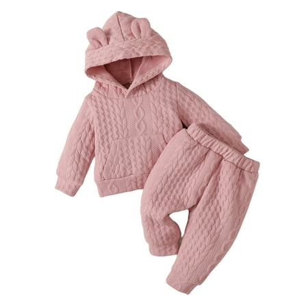 

PBaeM Baby Newborn Girls Jacquard Fabric Long Sleeve Hooded Top Pants 2 Piece Casual Base Outfit Sets